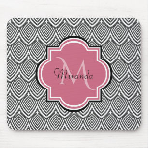 Tapis De Souris Trendy Black Arched Scallops Pink Monogramme Nom