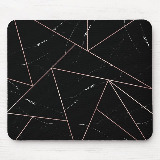 Tapis De Souris Triangles en marbre géométrique noir - Outline or (Devant)