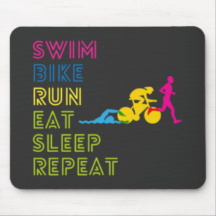 Tapis De Souris Triathlon nage vélo course manger dormir