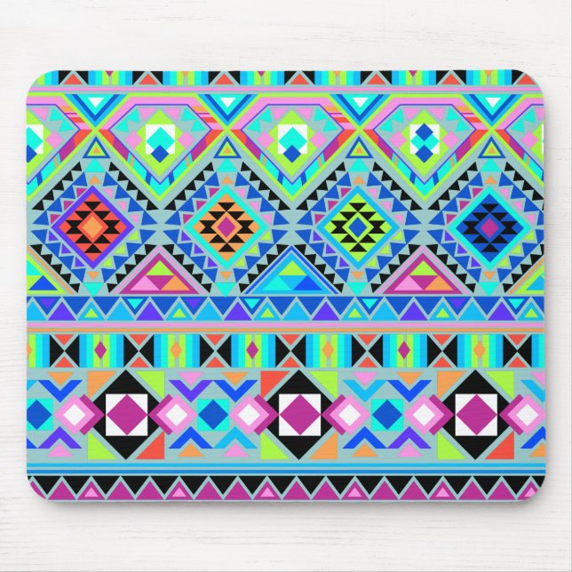 Tapis De Souris Tribal aztèque bleu rose (Devant)