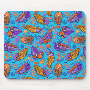 Tapis De Souris Trilobites sur arrière - plan bleu clair (motif en