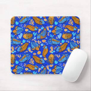 Tapis De Souris Trilobites sur arrière - plan bleu foncé (motif en
