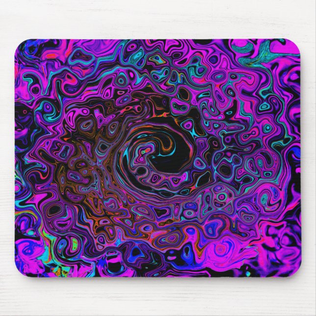 Tapis De Souris Trippy Black et Magenta Retro Liquid Swirl (Devant)