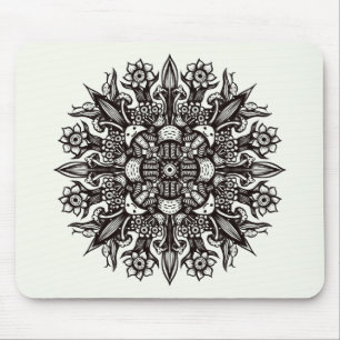 Tapis De Souris Trippy noir et blanc cool psychédélique mandala