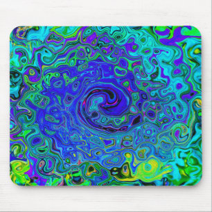 Tapis De Souris Trippy Violet Bleu Abstrait Retro Liquid Swirl