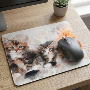 Tapis De Souris Trois beaux et mignons chatons aquarelle