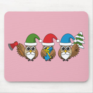 Tapis De Souris Trois chouettes naines de Noël amusantes