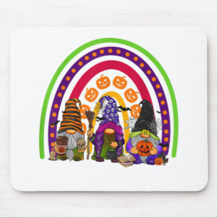 Tapis De Souris Trois mignons Gnomes arc-en-ciel Joyeux Halloween
