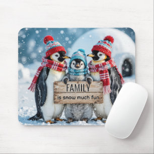 Tapis De Souris Trois pingouins avec un panneau en bois