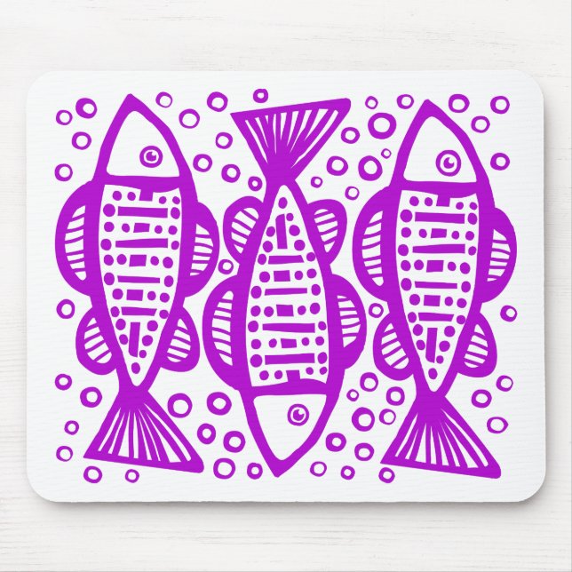 Tapis De Souris Trois poissons - Violet (Devant)