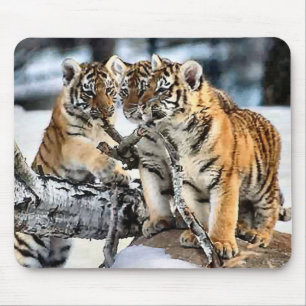 Tapis De Souris Trois tigre CUB en cadeaux d'art de neige