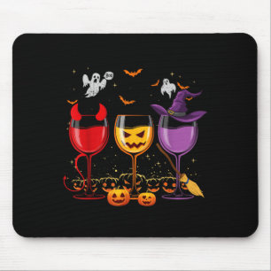 Tapis De Souris Trois verres de vins Halloween drôle amateur de vi