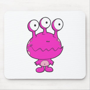 Tapis De Souris trois yeux joyeux monstre rose chaud