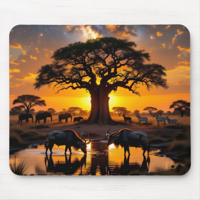 Tapis De Souris Trou d'eau cosmique doré Coucher de soleil (Devant)
