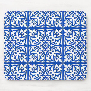 Tapis De Souris Tuiles marocaines - bleu cobalt et blanc