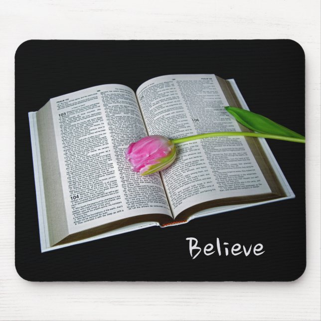 Tapis De Souris Tulipe rose Sur La Bible Ouverte (Devant)