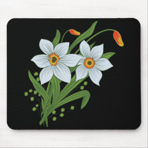 Tapis De Souris Tulipes et jonquilles Fleurs Fond noir