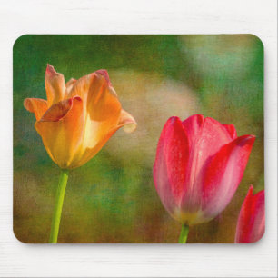 Tapis De Souris Tulipes rouges et jaunes sur fond texturé