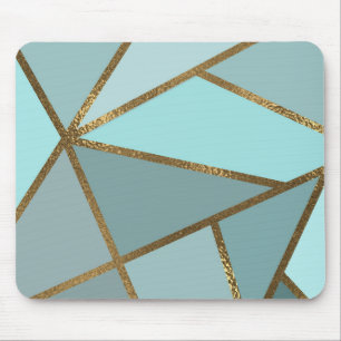 Tapis De Souris Turbquoise Vert Bleu & Bronze Géométrique Mousse d