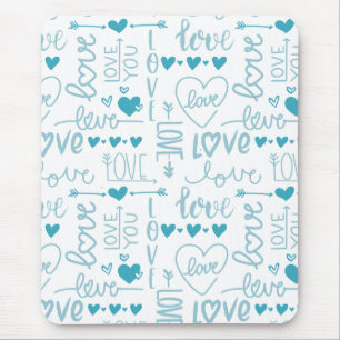 Tapis De Souris Turquoise Amusement et Amour Moderne et Coeurs