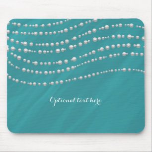 Tapis De Souris Turquoise Bleu & Perles Élégant Glamour Chic