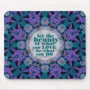 Tapis De Souris Turquoise+Citation d'art géo-fractal violet Mousep