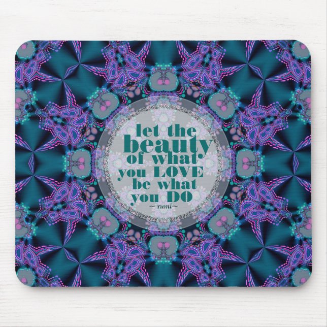 Tapis De Souris Turquoise+Citation d'art géo-fractal violet Mousep (Devant)