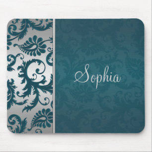 Tapis De Souris Turquoise et argenté Damask Mousepad