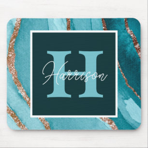 Tapis De Souris Turquoise &Gold Parties scintillant Alcool Encre M