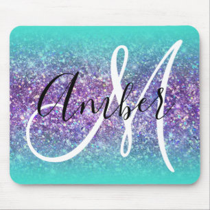 Tapis De Souris Turquoise Ombre Violet Glam Paillettes Monogramme