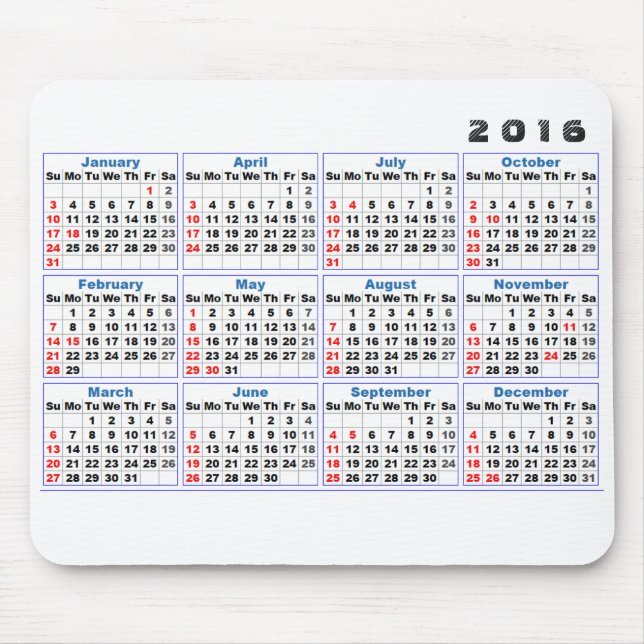Tapis De Souris Turquoise simple de Mousepad de 2016 calendriers (Devant)
