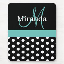 Turquoise vert noir blanc Polka Dot Monogramme