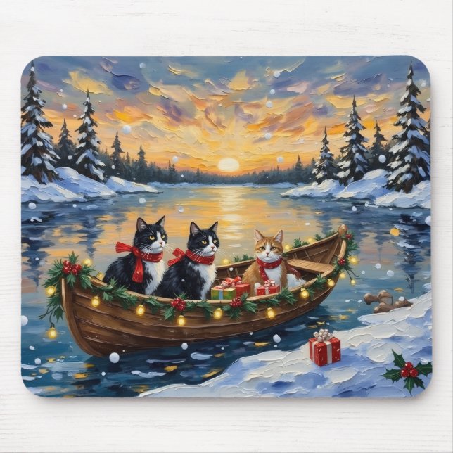 Tapis De Souris Tuxedo Cat Christmas Boat Holiday (Devant)