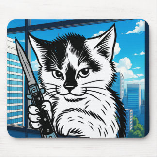 Tapis De Souris Tuxedo Cat Switchblade Mousepad by Phil Elmore
