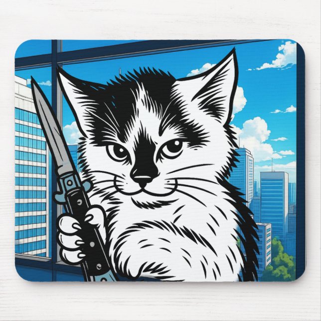 Tapis De Souris Tuxedo Cat Switchblade Mousepad by Phil Elmore (Devant)