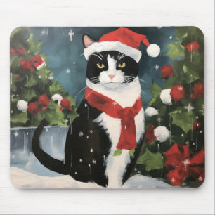 Tapis De Souris Tuxedo Chat en Noël de neige