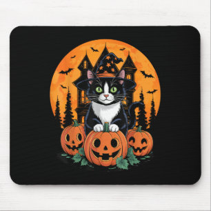 Tapis De Souris Tuxedo Chat Sorcière Casquette Halloween Y Jack-o'
