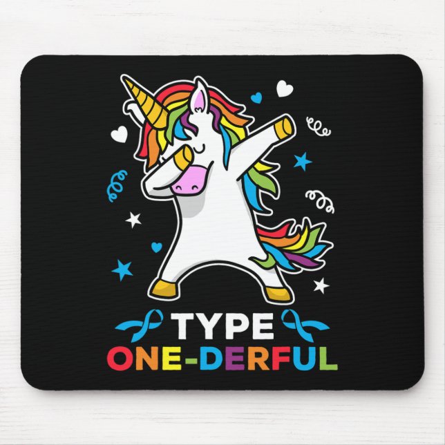 Tapis De Souris Type 1 Sensibilisation au diabète Unicorne Type Un (Devant)