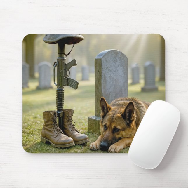 Tapis De Souris Un berger allemand garde la tombe d'un soldat (Avec souris)