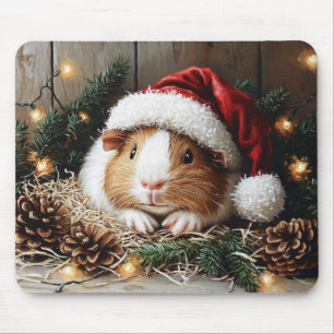 Tapis De Souris Un cochon de Guinée porte un chapeau de Père Noël