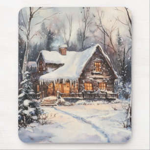 Tapis De Souris Un cottage cosy en hiver