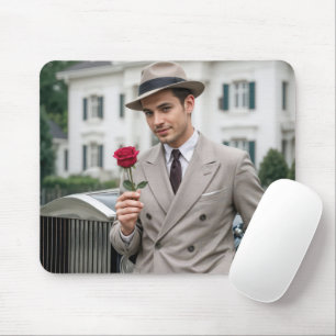 Tapis De Souris Un homme beau tenant une rose rouge