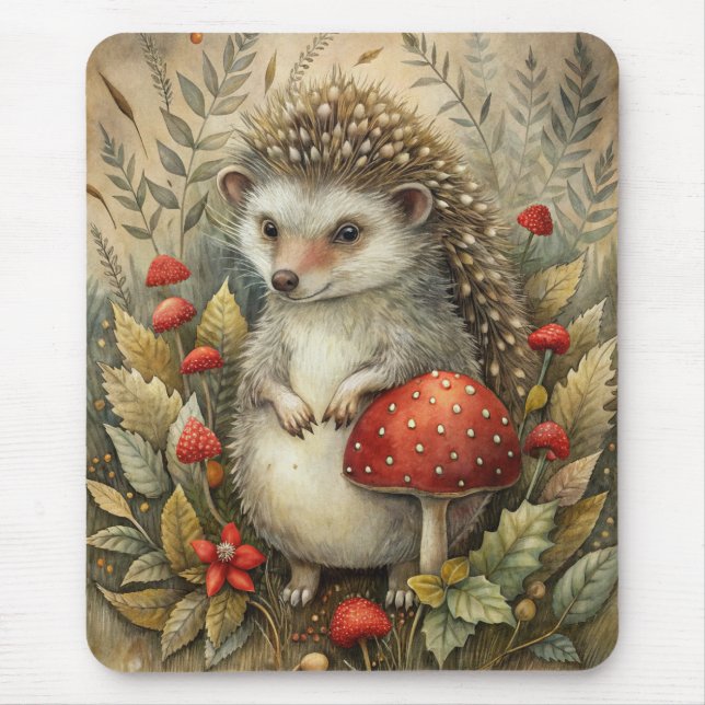 Tapis De Souris Un joli hérisson en forêt (Devant)