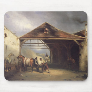 Tapis De Souris Un maréchal-ferrant chaussant un cheval