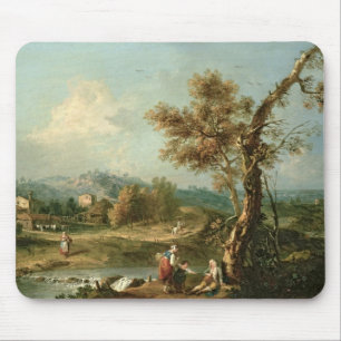 Tapis De Souris Un paysage de rivière d'Italianate avec des