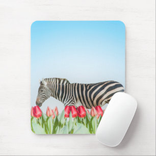 Tapis De Souris Un zèbre parmi les tulipes