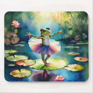 Tapis De Souris Une ballerine de grenouille dansant sur une feuill