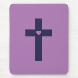 Tapis De Souris Une croix avec un cœur d'amour sacré