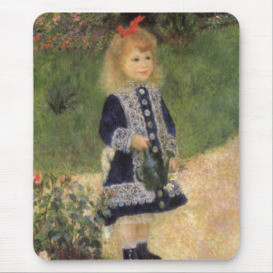Tapis De Souris Une fille à la canne d'arrosage par Pierre Renoir