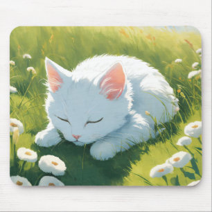 Tapis De Souris Une image de chaton blanc endormi